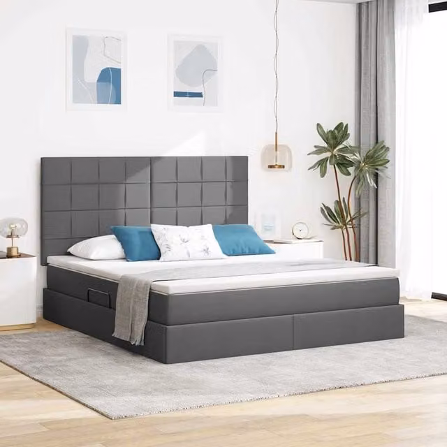 Cama con almacenamiento y colchón Maison Exclusive en color gris oscuro y negro, An/P/Al: 180 x 200 x 280 cm