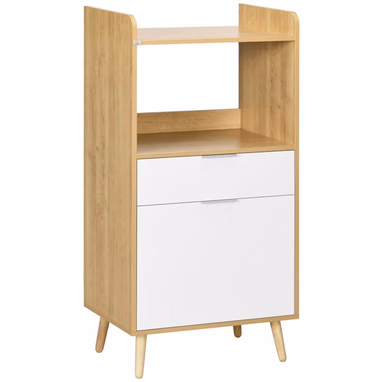 Mueble para microondas Homcom de estilo escandinavo en color blanco y beige, An/P/Al: 58 x 40 x 118 cm