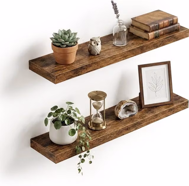 Set de 2 estanterías flotantes de pared Relaxdays con estilo industrial en color marrón, An/P/Al: 80 x 20 x 4 cm