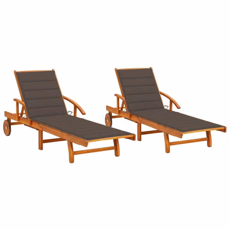 Set de 2 tumbonas Syfax de madera de acacia aceitada con cojines para jardín o terraza en colores marrón o gris