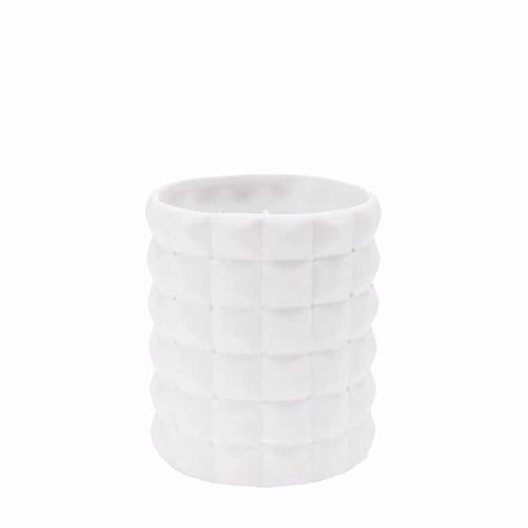 Portavelas decorativo de porcelana blanca Sia Deco con diseño geométrico para tealight