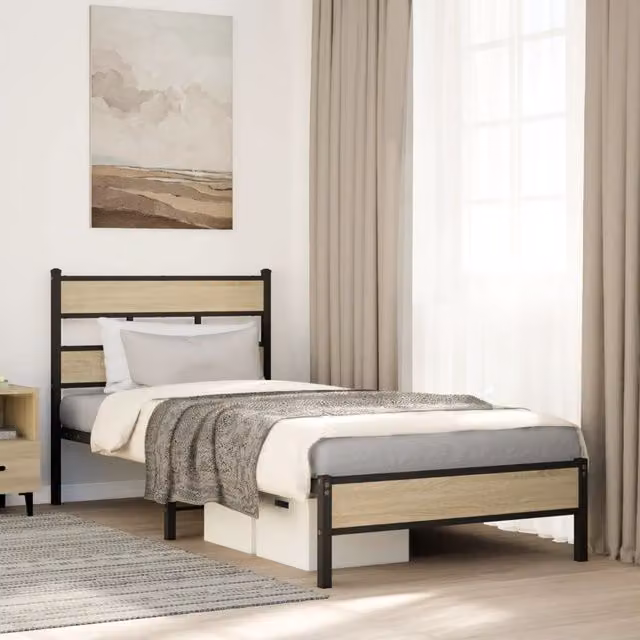 Estructura de cama Maison Exclusive en madera y metal color roble sonoma An/P/Al: 107 x 207 x 91,5 cm