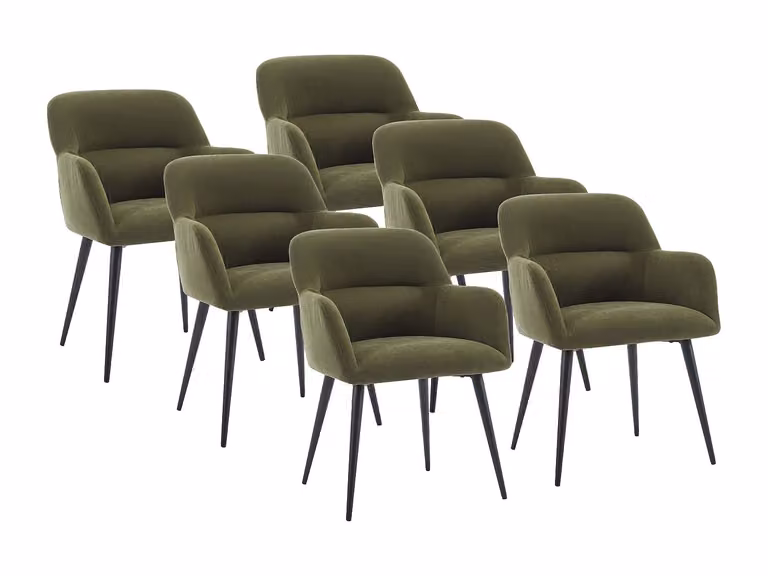 Lote de 6 sillas con reposabrazos de terciopelo y metal negro de HEKA - Verde y negro