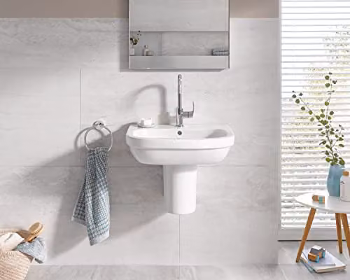 Semi lavabo de cerámica Grohe Euro 39201 en forma de D, color blanco, An/P/Al: 32,2 x 30 x 21 cm