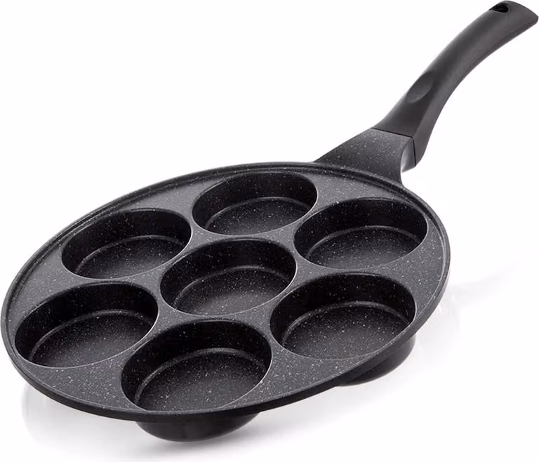Sartén para huevos Northix antiadherente de cerámica y aluminio con 7 cavidades, color negro y multicolor, Diámetro: 26 cm