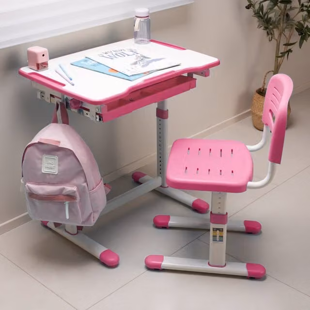 Set de escritorio y silla infantil regulable en altura en rosa y blanco de en.casa con superficie inclinable An/P/Al: 76 x 66,5 x 47,5 cm