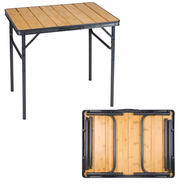 Mesa de camping Camp Active de bambú marrón con altura ajustable, An/P/Al: 75 x 55 x 71 cm
