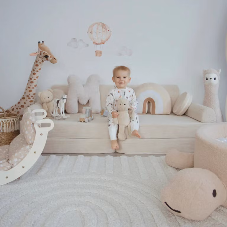 Sofá infantil MeowBaby de 8 módulos en pana fina color topo con Ancho: 160 cm