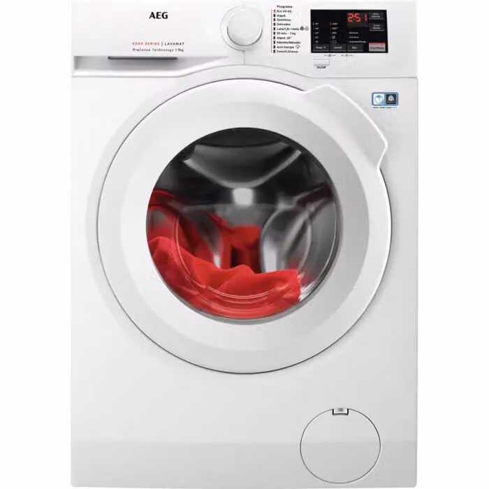 Lavadora de carga frontal AEG L6FBI947P de 9 kg y 1400 RPM en color blanco