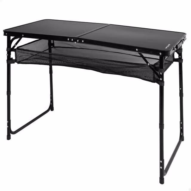 Mesa plegable de camping Aktive regulable con red extraíble, color negro, An/P/Al: 63 x 8 x 64,5 cm