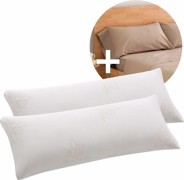 Pack de 2 almohadas viscoelásticas con 2 fundas de lino beige de Donegal Collections para cama de 180 cm (almohadas de 90 cm)