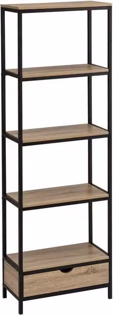 Estantería industrial casaselección con 5 baldas y 1 cajón en color negro y marrón, An/P/Al: 60 x 30 x 180 cm