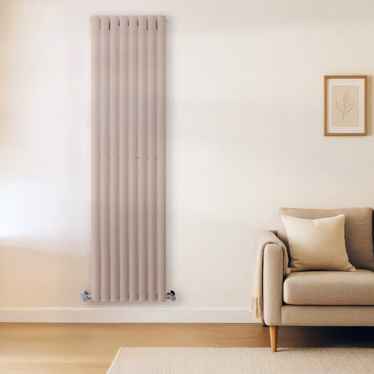 Radiador vertical de diseño de doble panel Hudson Reed en color rosa, An/P/Al: 47,2 x 7,8 x 178 cm