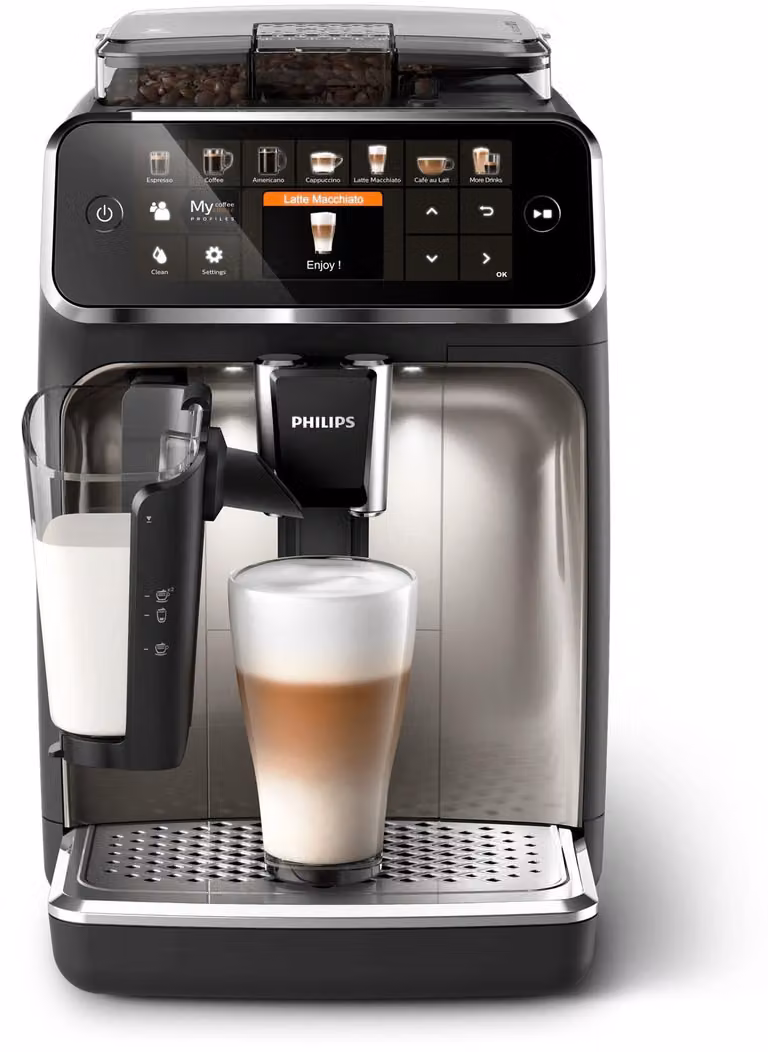 Máquina de café espresso automática Philips Series 5400 LatteGo EP5447/90 en color negro y plata con molinillo integrado y filtro antical