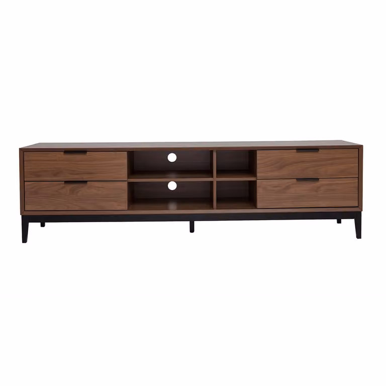 Miliboo Mueble de TV Sarto de estilo retro con acabado en madera de nogal y metal negro, An: 180 cm, Al: 56 cm, P: 40 cm