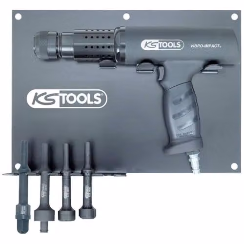 Juego de martillo cortafrío neumático KS Tools de 6 piezas en color negro con soporte de plástico