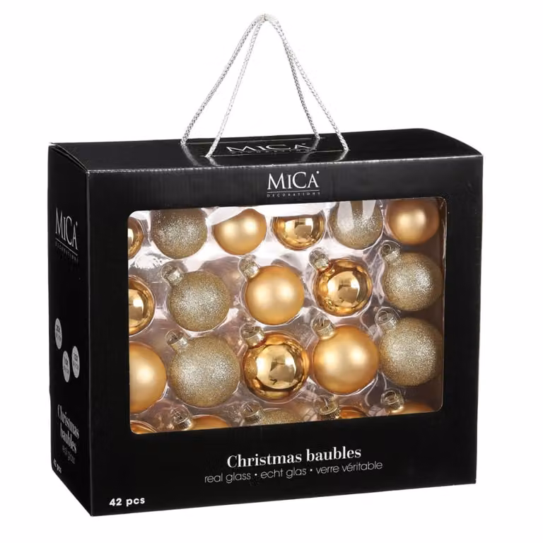 Bola de Navidad Mica Decorations de Vidrio Redonda en Color Oro de 7 cm