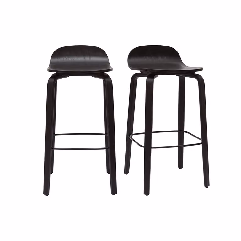 Set de 2 taburetes vintage Miliboo negros de madera y metal para cocina o comedor con altura de 68,5 cm