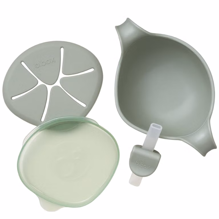 Bol con ventosa B.BOX para bebé en color verde, fabricado en silicona y polipropileno libre de BPA y apto para lavavajillas