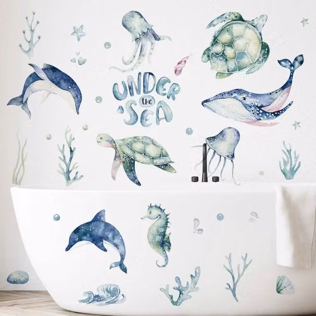 Adhesivo de pared NEBELMEER con motivos de animales marinos, multicolor, 30 x 60 cm