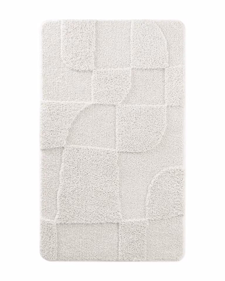 Alfombra de baño Wecon Home blanca de poliéster con relieve, antideslizante y lavable, An/P: 70 x 120 cm
