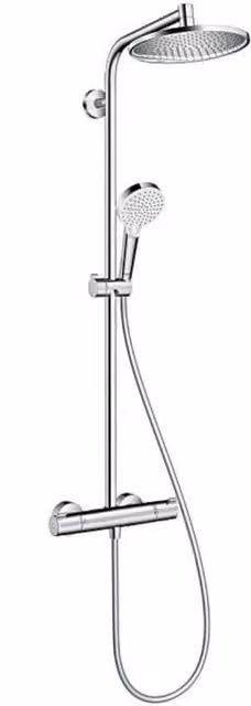 Columna de ducha termostática Hansgrohe Crometta S 240 Ecosmart con rociador de lluvia y alcachofa de mano en color cromado