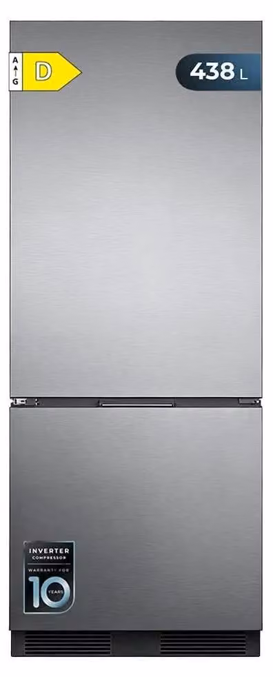 Frigorífico Combinado Cecotec Bolero CoolMarket Combi FD BI 438 D en color plata y acero inoxidable con iluminación LED interior y apertura lateral izquierda