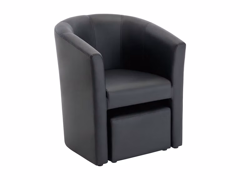 Sillón con puf Jovana tapizado en imitación piel color negro