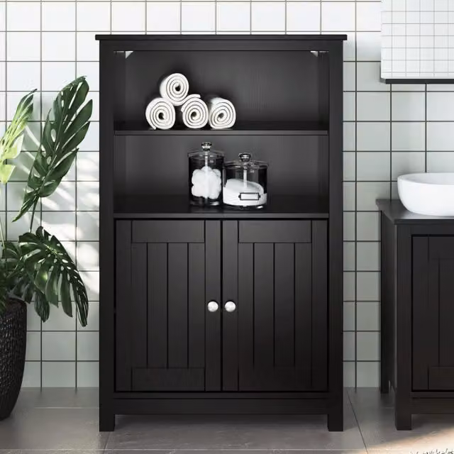 Mueble de baño Berg de Maison Exclusive en madera maciza de pino color negro, diseño rústico y montaje de pared, An/P/Al: 69,5 x 34 x 110 cm