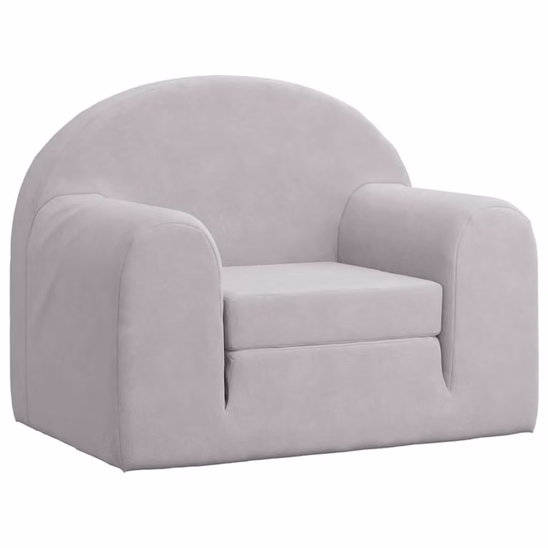 Sofá cama infantil vidaXL de felpa suave en color gris claro con estructura tapizada y reposabrazos