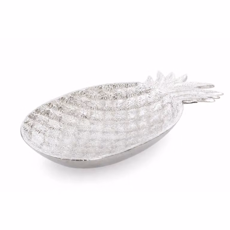 Bandeja decorativa de aluminio plateado con diseño floral de La Loja de Ana, An: 31 cm, Al: 17 cm