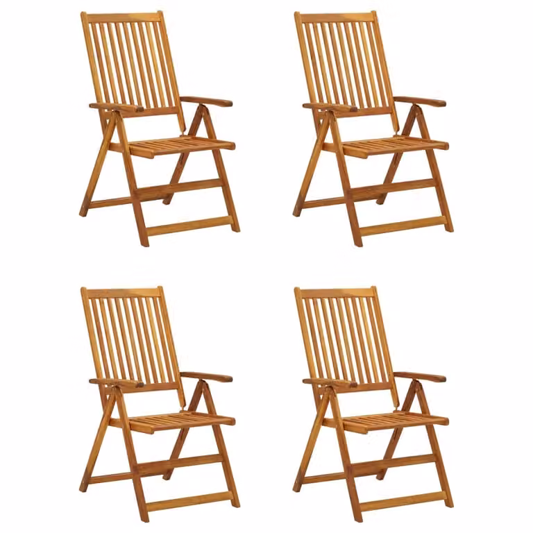 Set de 4 sillas de jardín reclinables Syfax de madera de acacia con cojines beige