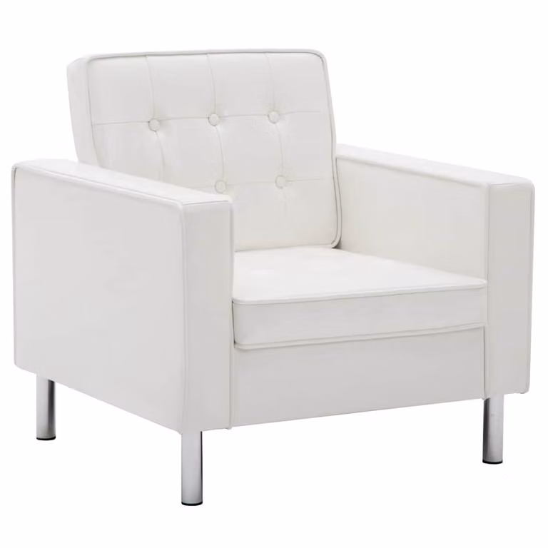 Sillón Chesterfield vidaXL en piel sintética color blanco con reposabrazos An/P/Al: 75 x 70 x 75 cm