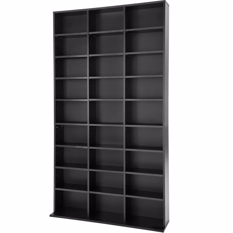 Estantería para CDs TecTake en madera MDF y metal, color negro, An/P/Al: 102 x 23,5 x 180 cm