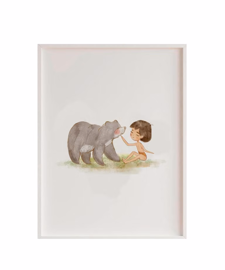 Lámina de ilustración de selva y animales para niños de Crochetts, marco de madera blanca, An/Al: 43 x 33 cm