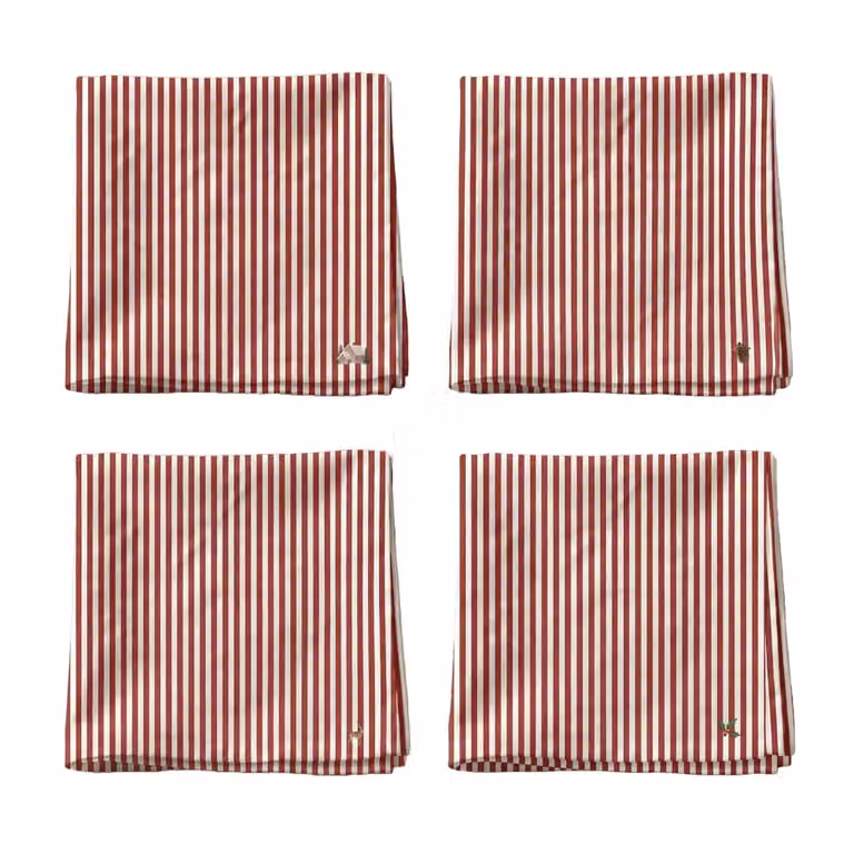 Pack de 4 servilletas de Navidad Muare Home de algodón con diseño de rayas en color rojo, 43 x 43 cm