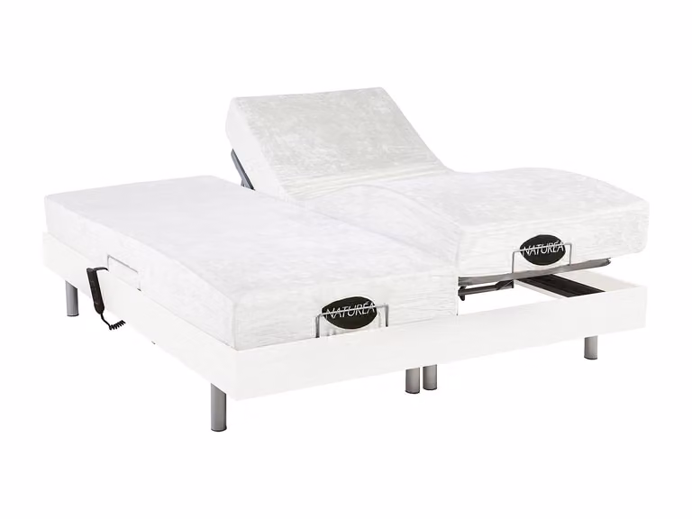 Cama articulada eléctrica LYSIS III de NATUREA con memoria de forma y bambú, motores OKIN, color blanco, An/P: 180 x 90 cm (2 unidades)