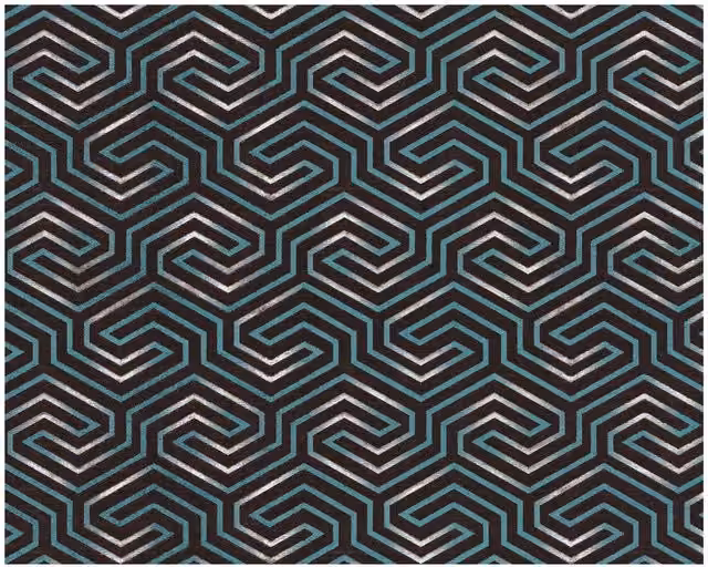 Papel pintado no tejido Edem con diseño gráfico geométrico y detalles metálicos en antracita, gris, verde y plata de 10,65 m2
