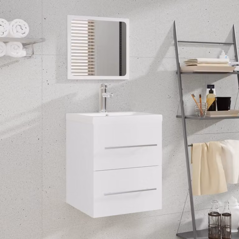 Armario de baño moderno Prolenta con espejo y cajones internos, color blanco, An/P/Al: 38,5 x 41 x 48 cm