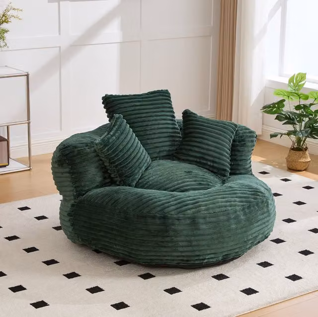 Sillón relax de pana verde con respaldo alto y reposabrazos Okmyhome An/P/Al: 108 x 108 x 52 cm