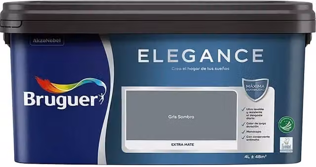 Pintura plástica de interior Bruguer Elegance gris mate, antimoho y lavable, 4 l